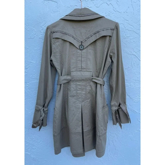 DKNY Womens Long Sleeve Double Breasted Belted Trench Coats Khaki Sz XS - Picture 2 of 16
